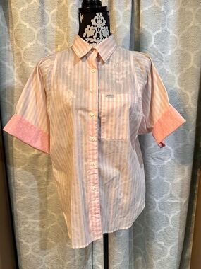 Cabrais vintage women’s Casual Pink Striped Button-Up Shirt size 12